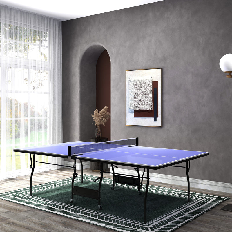 Mesa de Ping Pong Dobrável Mesa de Ping Pong Profissional de Tamanho Padrão com Rodas Inclui 2 Raquetes e 3 Bolas para Interior e Exterior 274x152,5x76 cm Azul