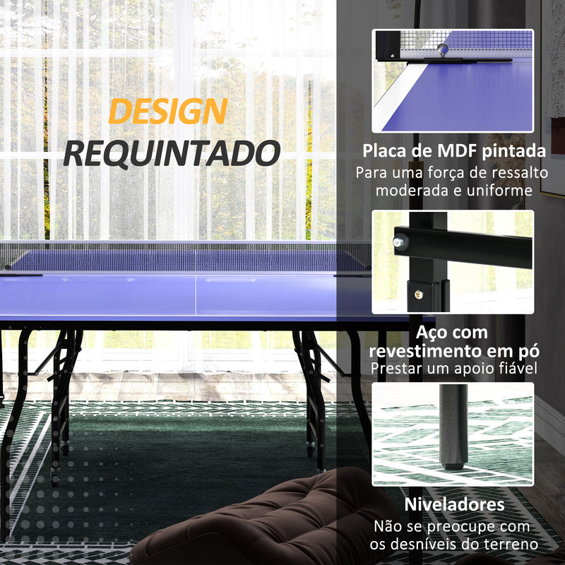 Mesa de Ping Pong Dobrável Mesa de Ping Pong Profissional de Tamanho Padrão com Rodas Inclui 2 Raquetes e 3 Bolas para Interior e Exterior 274x152,5x76 cm Azul