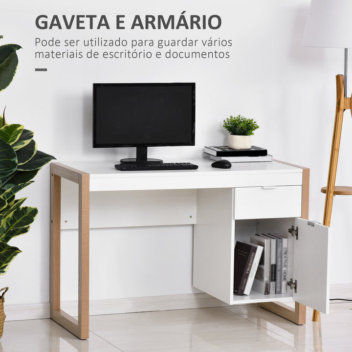Mesa de Escritório com gaveta Armário Pés retangulares 112,5x50x75,5 cm Branco