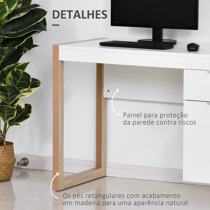 Mesa de Escritório com gaveta Armário Pés retangulares 112,5x50x75,5 cm Branco