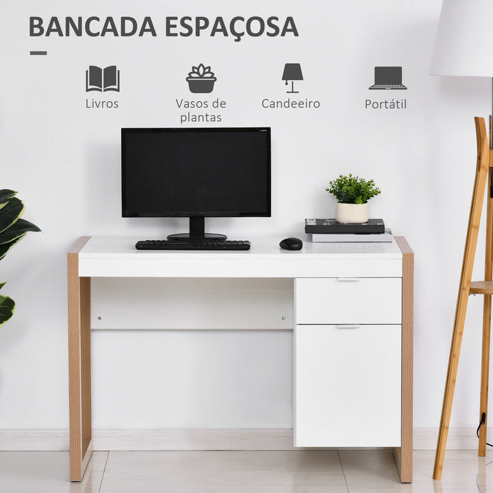 Mesa de Escritório com gaveta Armário Pés retangulares 112,5x50x75,5 cm Branco