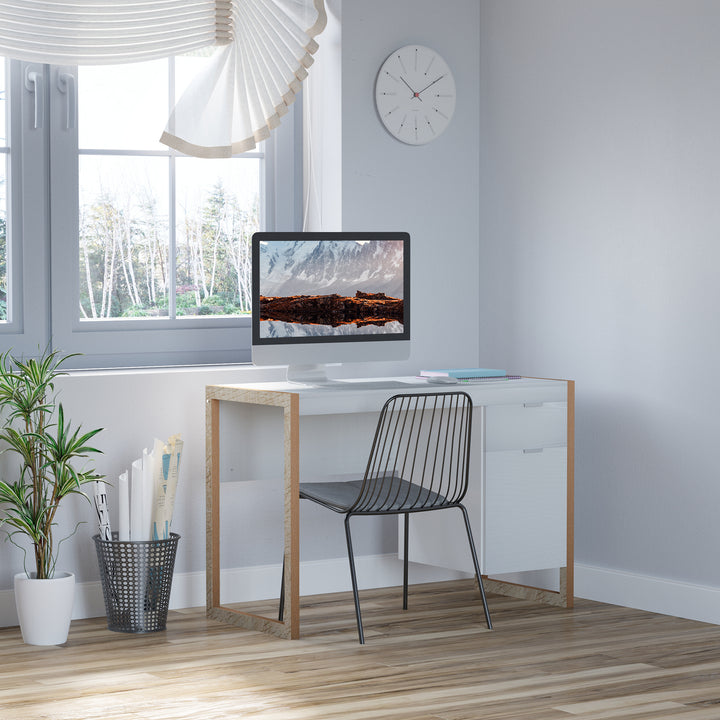 Mesa de Escritório com gaveta Armário Pés retangulares 112,5x50x75,5 cm Branco