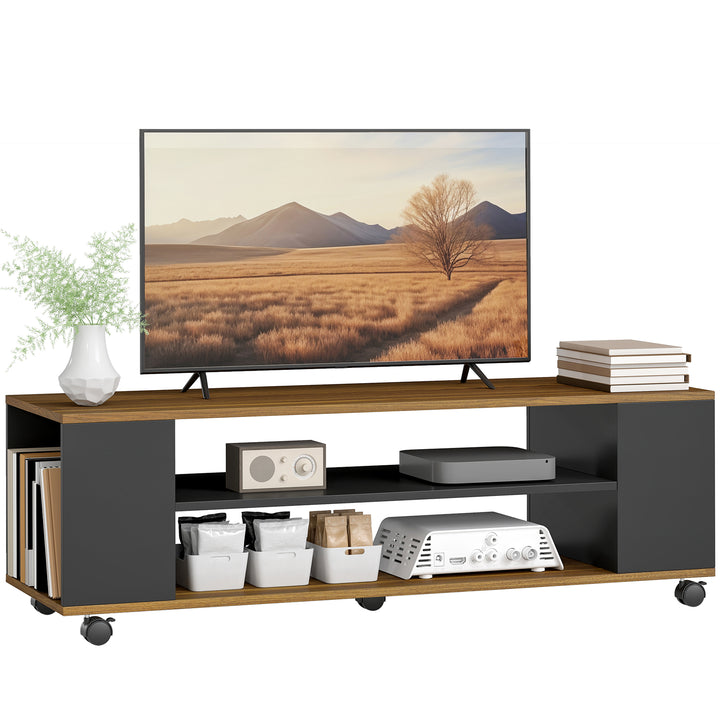 Móvel para TV com Rodas Armário para TV Flutuante com 2 Portas e 2 Prateleiras de Armazenamento para Televisores de até 55 Polegadas para Dormitório 120x40x38,5 cm Preto e Nogueira
