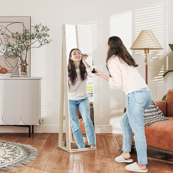 Joalheiro de Pé Armário para Joias com 6 Luzes LED Fechadura Organizador de Joias com Prateleiras Suportes para Anéis 38x38x157cm Branco e Bege