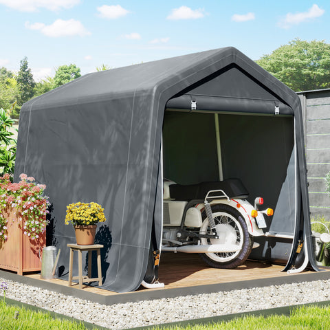 Tenda de Jardim Exterior para Ferramentas e Bicicletas, 2,4x2x2 m, Abrigo Exterior com Estrutura Metálica, 2 Portas Enroláveis com Fecho, Impermeável, Anti-UV, Garagem Portátil, Cinzento
