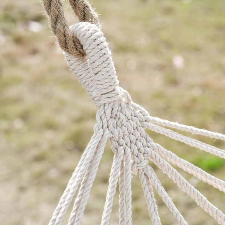 Cama Rede de Jardim 200x100 cm Rede Suspensa com Travessas de Madeira Carga 120 kg para Pátio Terraço Varanda Campismo Creme e Cinza