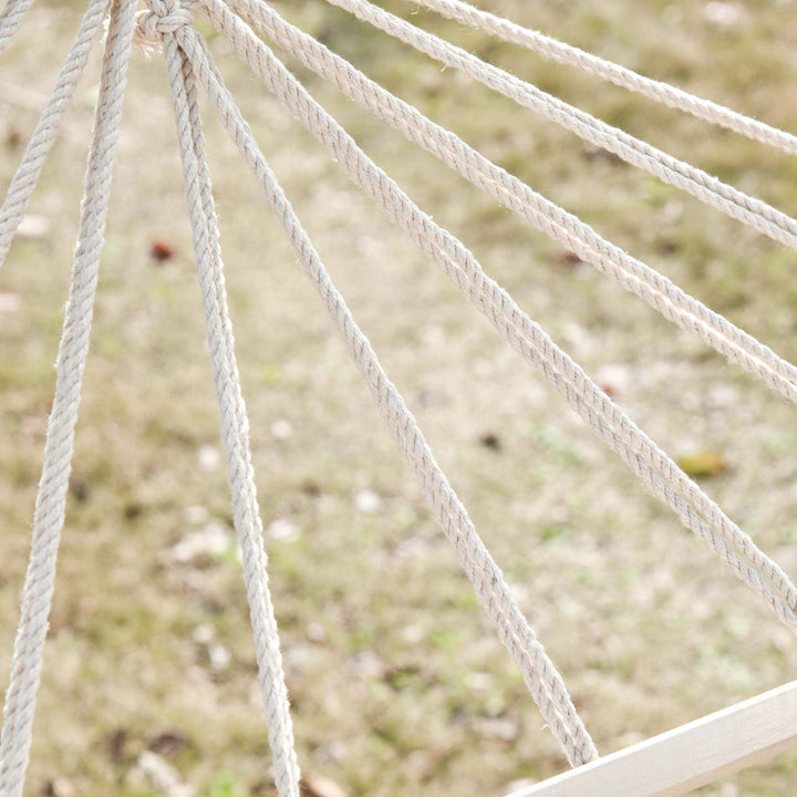 Cama Rede de Jardim 200x100 cm Rede Suspensa com Travessas de Madeira Carga 120 kg para Pátio Terraço Varanda Campismo Creme e Cinza
