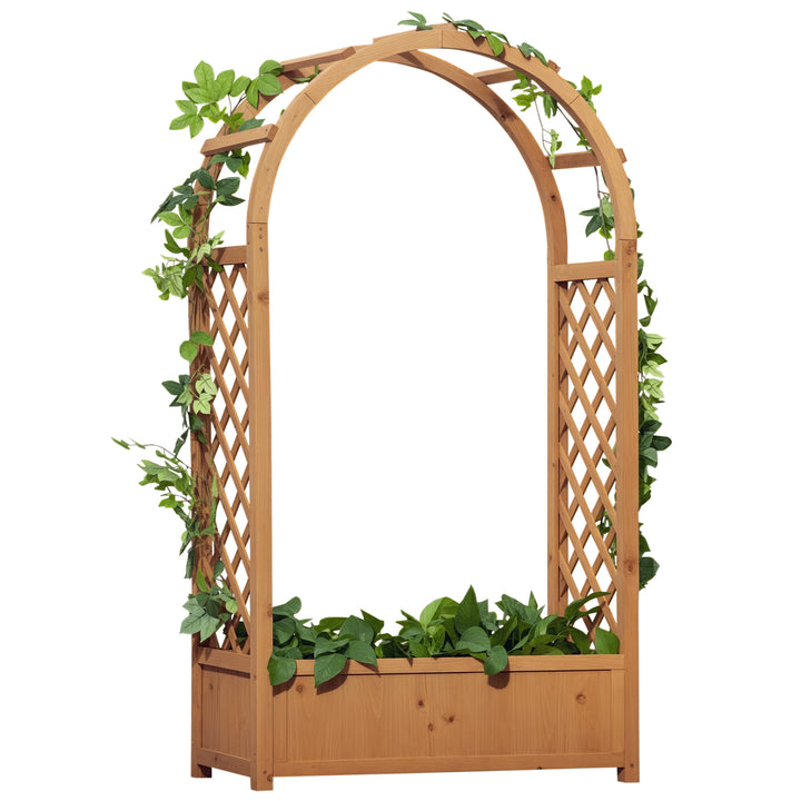 Floreira com Treliça em Forma de Arco Caixa de Plantio com Suporte para Plantas Trepadeiras Flores para Varanda Jardim 83x36x153cm Madeira