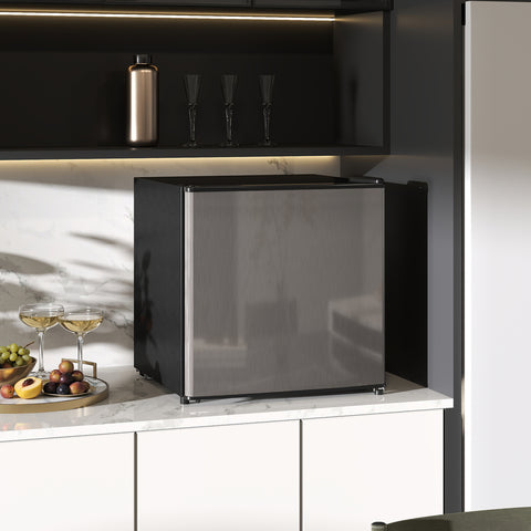 Mini Frigorífico Silencioso 46L Classe F Frigorífico Pequeno com Temperatura Ajustável e Porta Reversível para Sala de Estar Dormitório Escritório 48x44x49 cm Prata