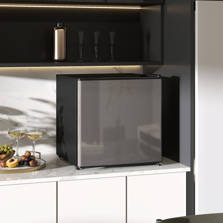 Mini Frigorífico Silencioso 46L Classe F Frigorífico Pequeno com Temperatura Ajustável e Porta Reversível para Sala de Estar Dormitório Escritório 48x44x49 cm Prata