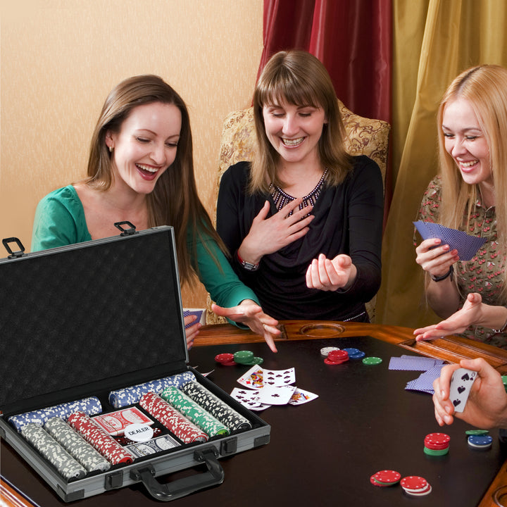 Mala de Póquer com 400 Fichas 2 Baralhos 5 Dados Tapete e Botão Dealer 39,5x28x8 cm Cinza