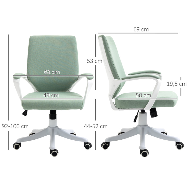 Cadeira de Escritório Giratória Cadeira de Escritório Ergonómica com Altura Ajustável Apoio para os Braços Acolchoado e Suporte Lombar Carga Máxima 120 kg 62x69x92-100 cm Verde