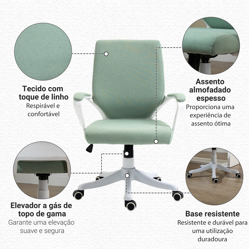 Cadeira de Escritório Giratória Cadeira de Escritório Ergonómica com Altura Ajustável Apoio para os Braços Acolchoado e Suporte Lombar Carga Máxima 120 kg 62x69x92-100 cm Verde