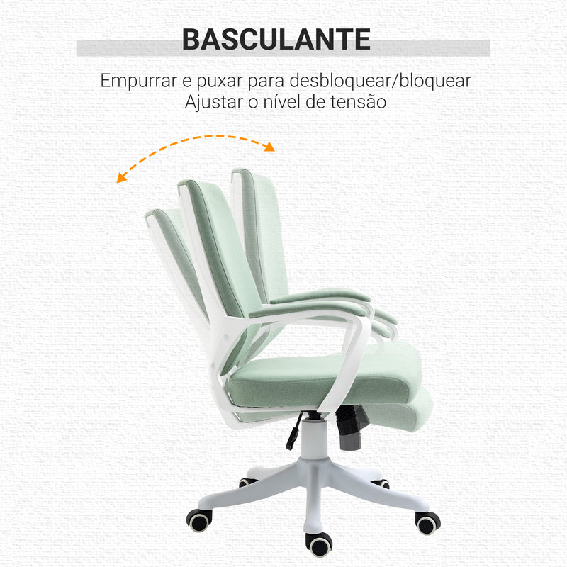 Cadeira de Escritório Giratória Cadeira de Escritório Ergonómica com Altura Ajustável Apoio para os Braços Acolchoado e Suporte Lombar Carga Máxima 120 kg 62x69x92-100 cm Verde