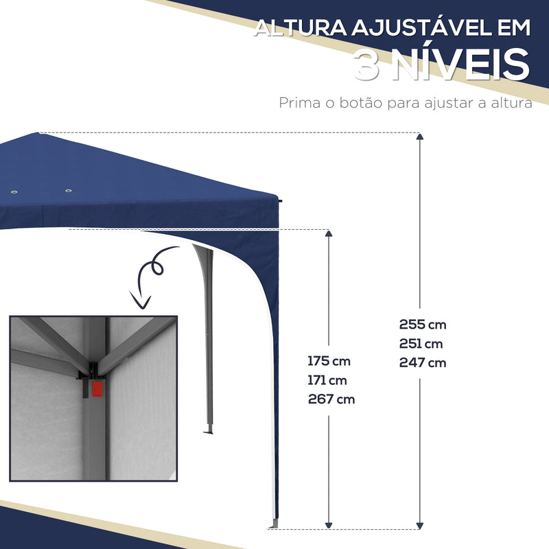 Tenda Dobrável 3x3 m Tenda de Jardim com Altura Ajustável Bolsa de Transporte Tecido Anti-UV e Sacos de Areia para Exterior Jardim Azul Escuro