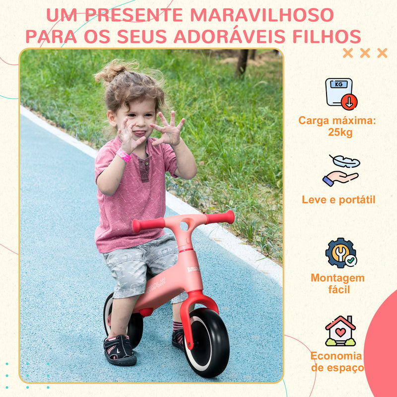 Bicicleta sem Pedais para Crianças de 18-36 Meses Bicicleta de Equilíbrio com Assento Ajustável em Altura Suporta 25 kg 67,5x32x44 cm Rosa