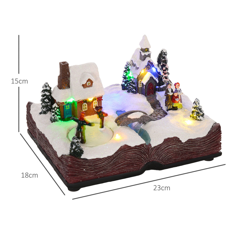 Aldeia de Natal Cena Natalícia com Luzes LED Música e Patinadores Giratórios Decoração de Natal 23x18x15 cm Multicor