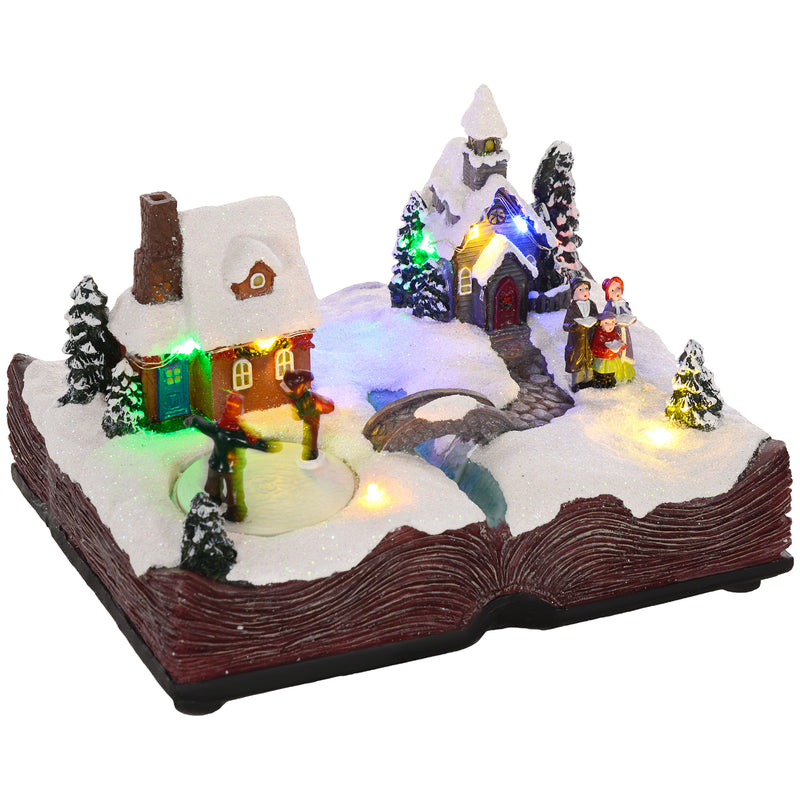 Aldeia de Natal Cena Natalícia com Luzes LED Música e Patinadores Giratórios Decoração de Natal 23x18x15 cm Multicor