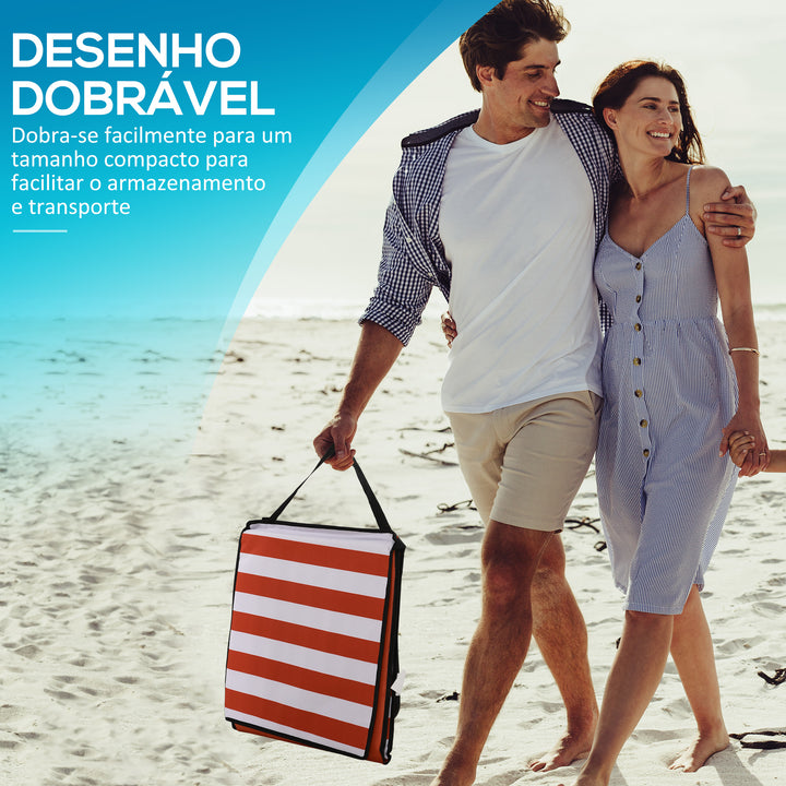 Conjunto de 2 Esteiras de Praia Dobrável Esteiras Acolchoadas com Encosto Reclinável e Bolsa de Transporte para Jardim Campismo 142x51x40 cm Branco e Vermelho