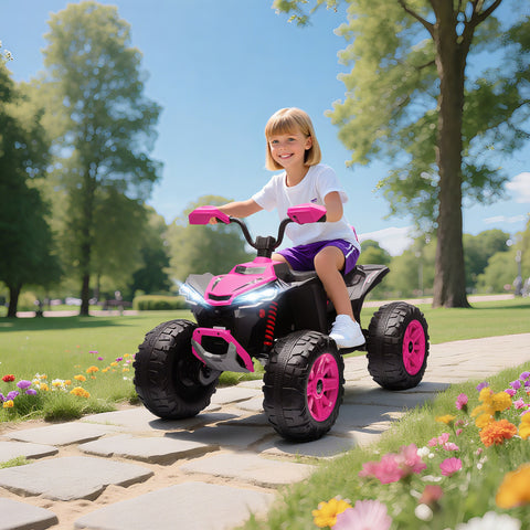Quadricilo Elétrico para Crianças 24V para 3-8 Anos com 2 Lugares 2 Motores Velocidade até 6,5 km/h Rodas com Suspensão Faróis Buzina Música e USB 109x68,5x76 cm Rosa