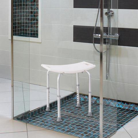 Banco de Duche Banco de Segurança para Duche com Altura Ajustável em 8 Posições com Base de Borracha Antiderrapante 50x50,6x39,5-56,5 cm Branco