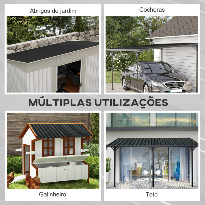 Conjunto de 12 Painéis para Teto de Aço Galvanizado Chapas Perfiladas de Teto 7m² para Abrigo de Ferramentas Abrigo Exterior 129x45cm Cinzento Escuro