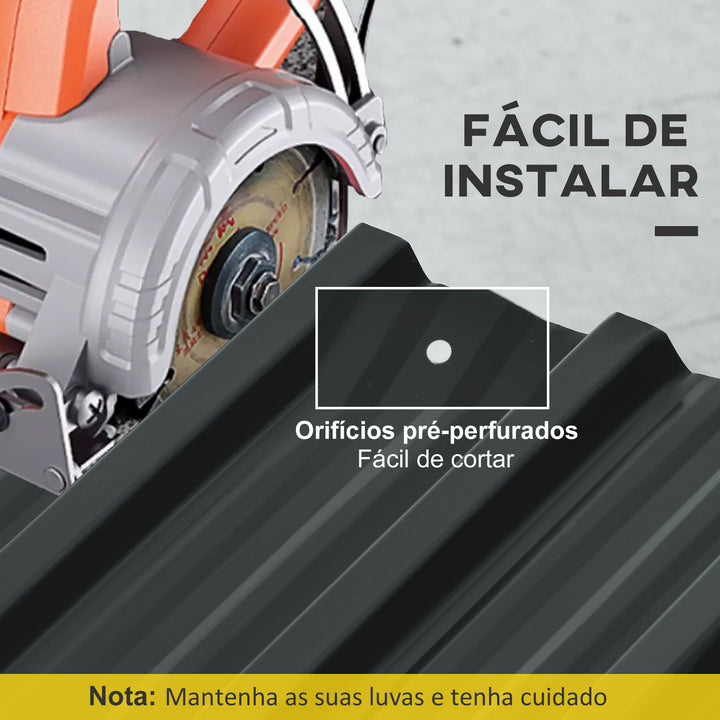 Conjunto de 12 Painéis para Teto de Aço Galvanizado Chapas Perfiladas de Teto 7m² para Abrigo de Ferramentas Abrigo Exterior 129x45cm Cinzento Escuro