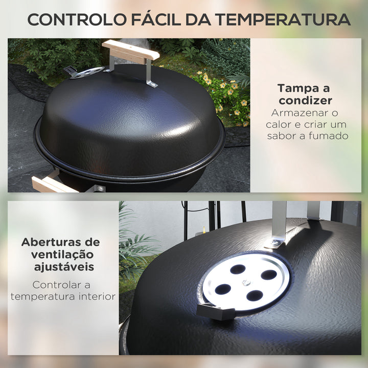 Churrasqueira Vegetal com Rodas Alças de madeira esmaltada 48x56x85cm