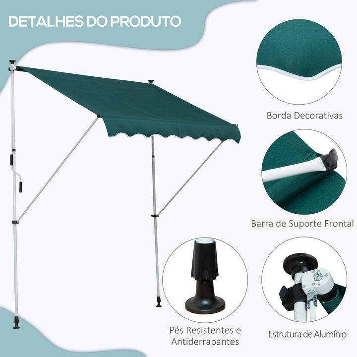 Toldo Ajustável para Portas ou Janelas Pernas Telescópicas 200x150cm Verde