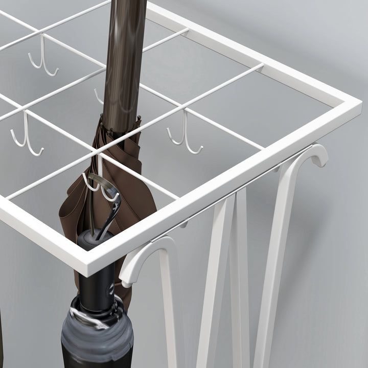 Suporte para Guarda-Chuva Moderno Retangular Suporte para Guarda Chuvas de Aço com 24 Ganchos 21 Espaços e Bandeja Recolhedora de Gotas Amovível para Entrada Escritório 50x24x68 cm Branco