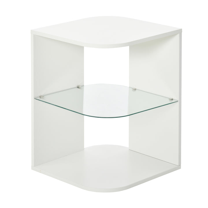 Mesa Auxiliar Moderna Mesa de Cabeceira com 3 Prateleiras 1 de Vidro para Sala de Estar Dormitório 40x40x56cm Branco