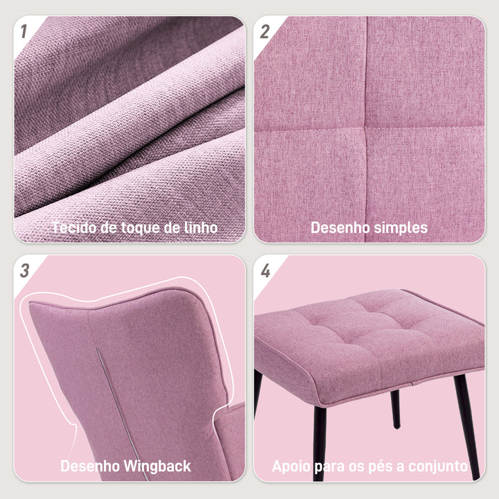 Conjunto de Poltrona Baloiço com Apoio para os Pés Poltrona Relax com Almofada Acolchoada e Anti-Tombo Carga 130 kg Sala de Estar Dormitório 64x89x90 cm Rosa