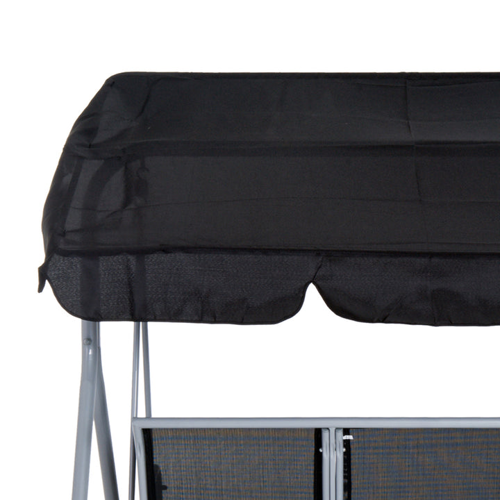 Baloiço Jardim de 3 Lugares com Toldo Ajustável Encosto Respirável e Estrutura de Metal para Terraço Balcão Exterior Carga 200kg 171x108x154cm Preto