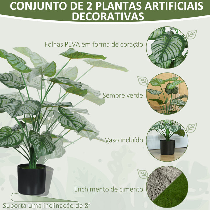 Conjunto de 2 Plantas Artificiais Decorativas 65 cm Plantas Artificiais com Vaso e Folhas para Interior Casa Sala de Estar Escritório Verde