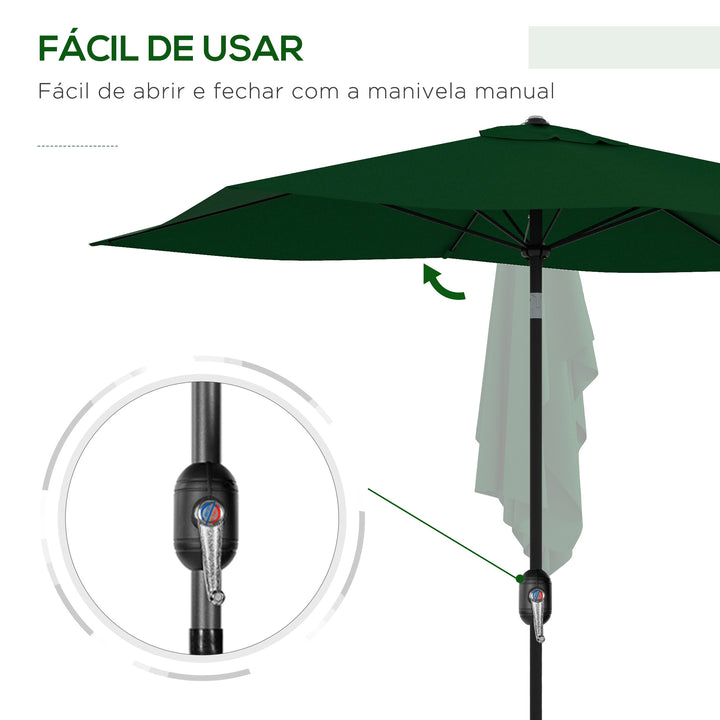Chapéu de Sol de Jardim 300x200x248 cm Proteção UV50+ Chapéu de Sol de Alumínio Inclinável com Teto de Ventilação e Manivela para Terraço Varanda Exterior Verde
