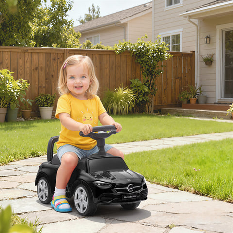 Carro Andador para Crianças de 18-36 Meses Mercedes-Benz Classe C Carro de Passeio com Buzina Volante Sons de Motor e Espaço de Armazenamento 65x28x39 cm Preto