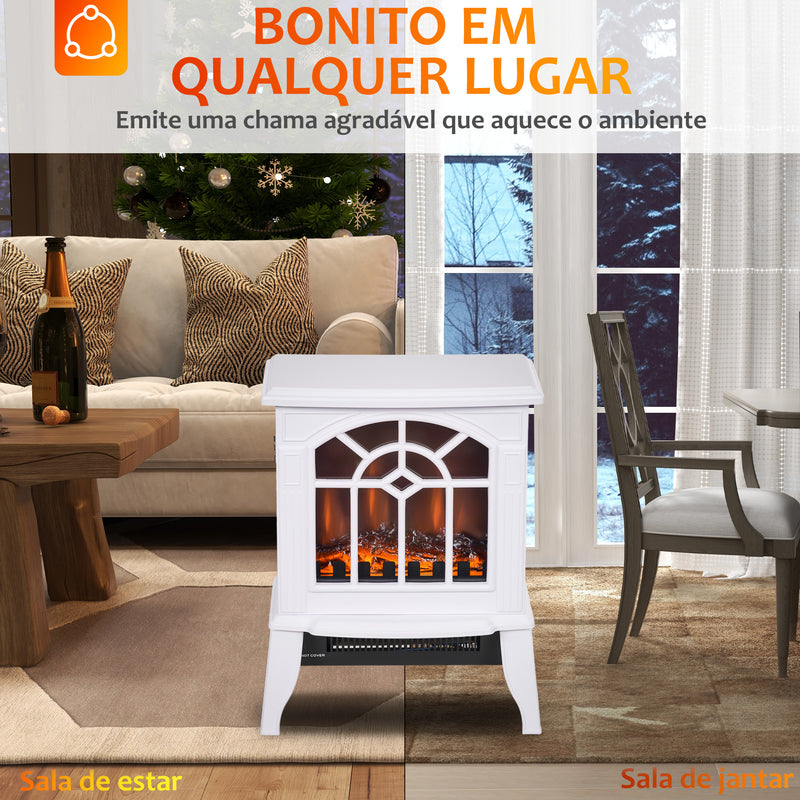 Lareira Elétrica Portátil 1000/2000W com Simulação de Chama Realista Termostato para Salas de até 20m² 36,5x24x46 cm Branco