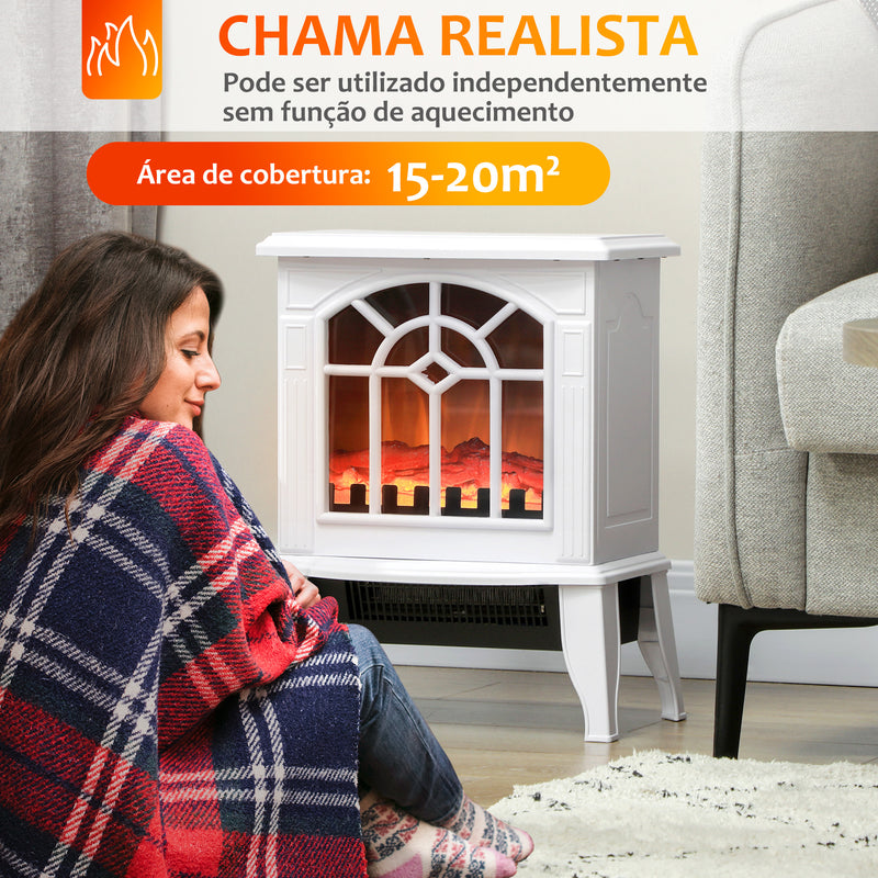 Lareira Elétrica Portátil 1000/2000W com Simulação de Chama Realista Termostato para Salas de até 20m² 36,5x24x46 cm Branco