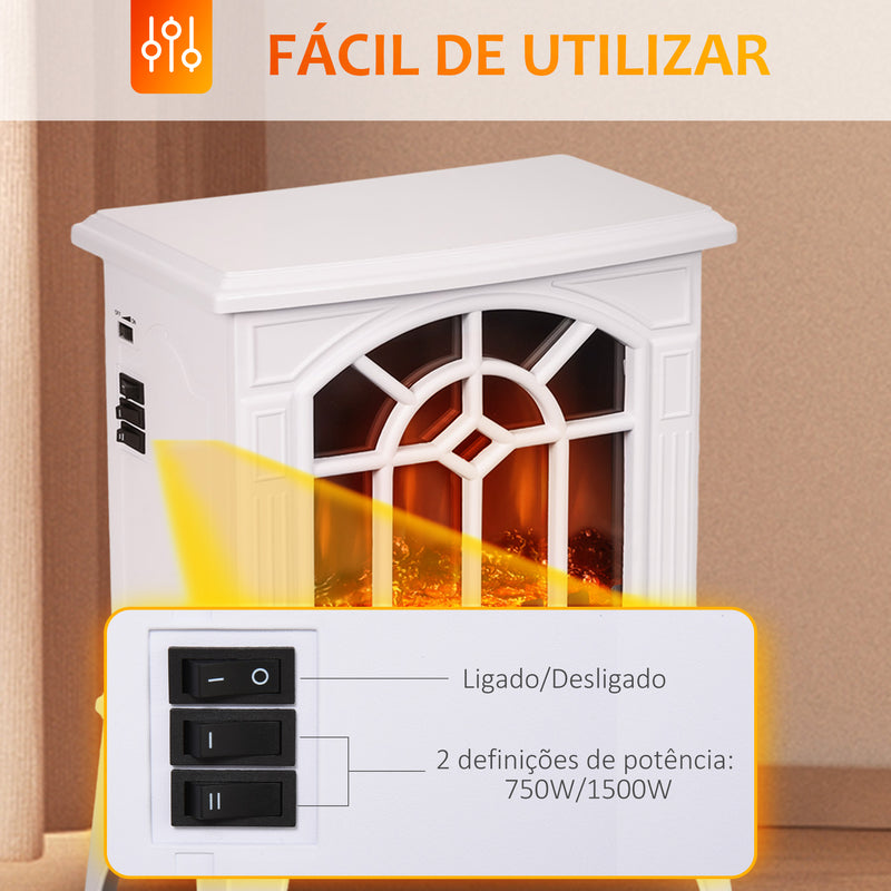 Lareira Elétrica Portátil 1000/2000W com Simulação de Chama Realista Termostato para Salas de até 20m² 36,5x24x46 cm Branco