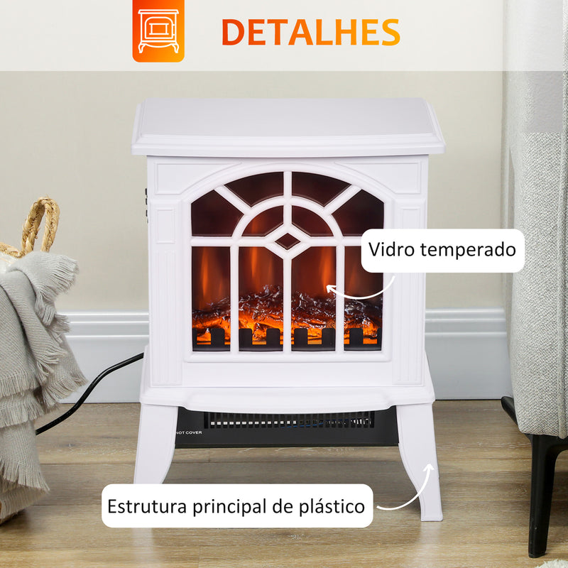 Lareira Elétrica Portátil 1000/2000W com Simulação de Chama Realista Termostato para Salas de até 20m² 36,5x24x46 cm Branco