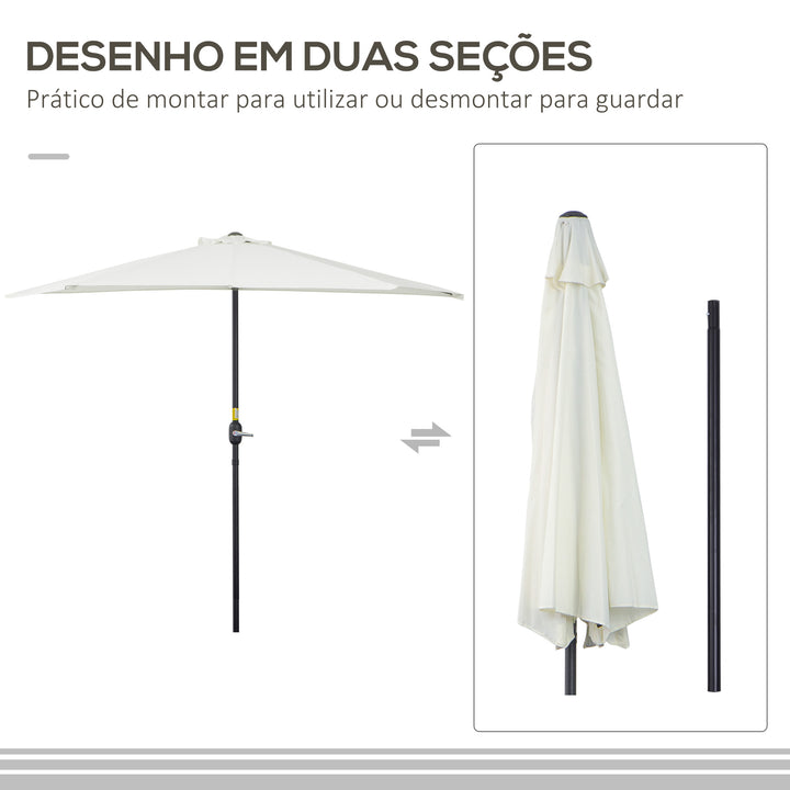 Guarda-sol de jardim com manivela formato semicircular para varanda 269x138x236 cm Creme