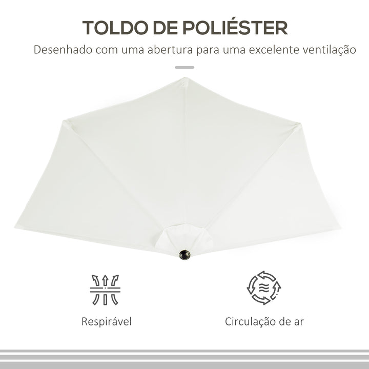 Guarda-sol de jardim com manivela formato semicircular para varanda 269x138x236 cm Creme