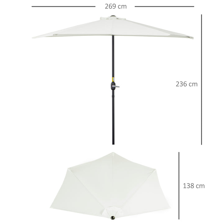 Guarda-sol de jardim com manivela formato semicircular para varanda 269x138x236 cm Creme