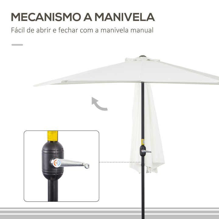 Guarda-sol de jardim com manivela formato semicircular para varanda 269x138x236 cm Creme