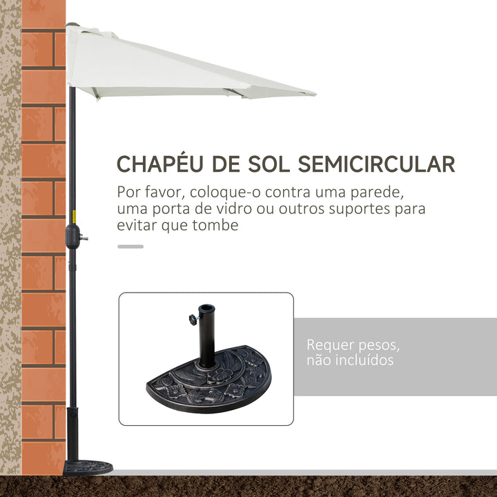 Guarda-sol de jardim com manivela formato semicircular para varanda 269x138x236 cm Creme