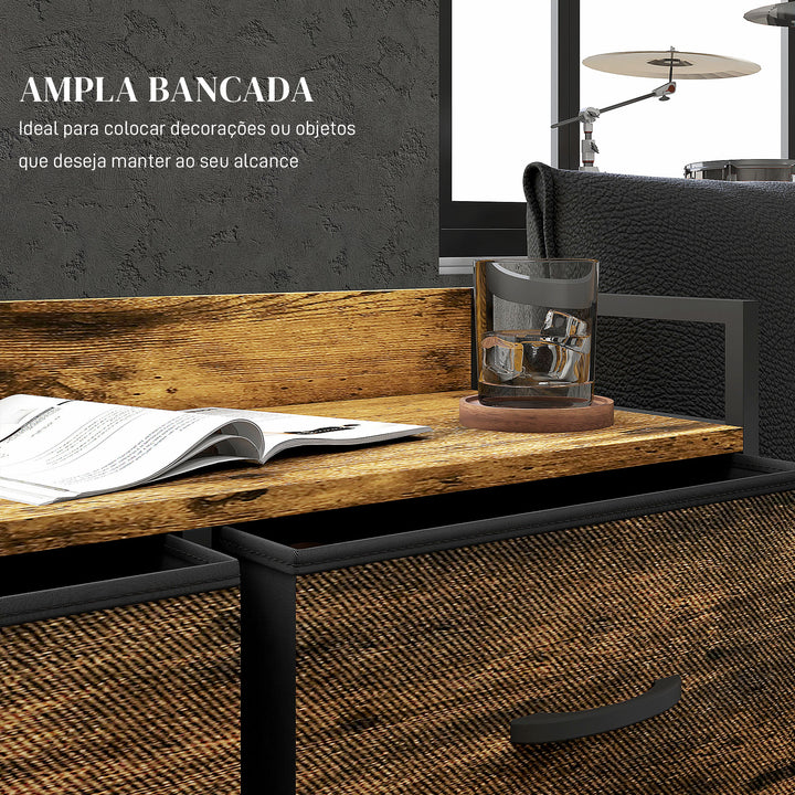 Cómoda com 6 Gavetas Dobráveis Cómoda de Tecido com Estrutura de Aço Estilo Industrial Cómoda para Quarto Corredor 79x29x85 cm Castanho Rústico
