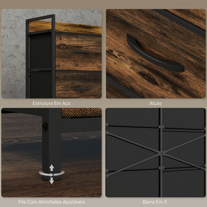 Cómoda com 6 Gavetas Dobráveis Cómoda de Tecido com Estrutura de Aço Estilo Industrial Cómoda para Quarto Corredor 79x29x85 cm Castanho Rústico