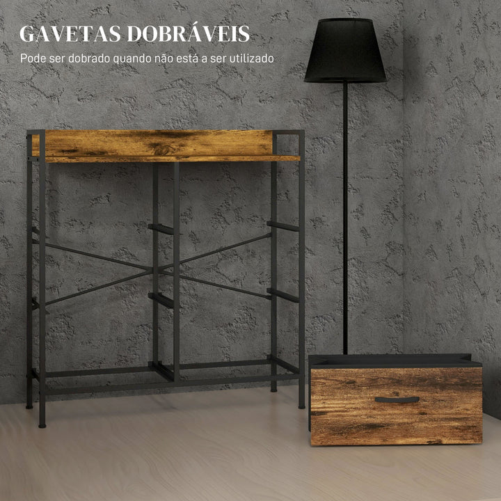 Cómoda com 6 Gavetas Dobráveis Cómoda de Tecido com Estrutura de Aço Estilo Industrial Cómoda para Quarto Corredor 79x29x85 cm Castanho Rústico