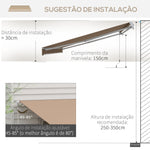 Toldo Manual Retrátil 350x250 cm Toldo para Varanda com Manivela de Metal Impermeável e Anti-UV Toldo Enrolável de Exterior para Jardim Terraço Janelas Marróm