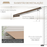 Toldo Manual Retrátil 350x250 cm Toldo para Varanda com Manivela de Metal Impermeável e Anti-UV Toldo Enrolável de Exterior para Jardim Terraço Janelas Marróm